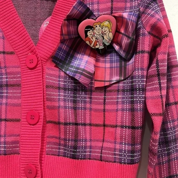 DOLLS KILL X ARCHIE COMICS PREP SCHOOL SWEETHEART KNIT CARDIGAN CROP SMALL NEW - Picture 3 of 6